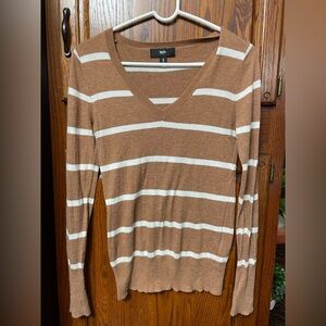 Mossimo Supply Co. V-Neck Sweater in Brown and Cream Stripes